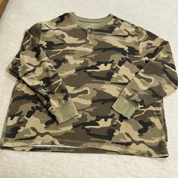 トップス 00s faded glory camo thermal l/s tee xl Faded Glory Camouflage Casual Button-Down Shirts for Men for